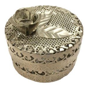 Handmade Floral Metal Cylinder Decorative Box With Lid